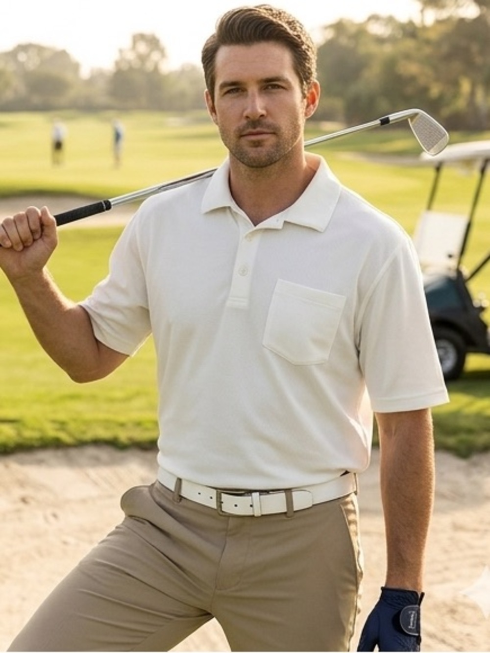 PGA Tour White Men’s Polo with Chest Pocket